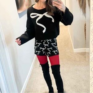 Black Sweater with White Bow Design- Size S